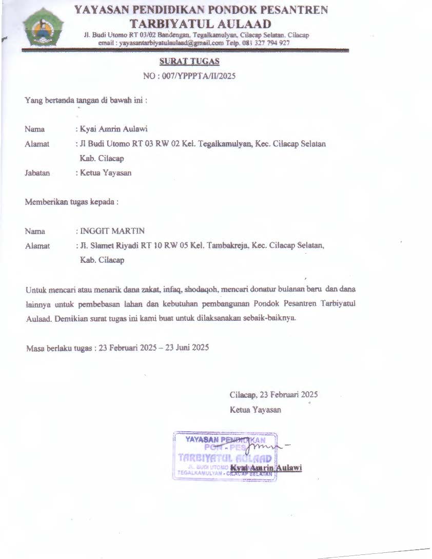 Pondok Pesantren Tarbiyatul Aulaad Tegalkamulyan Cilacap Selatan