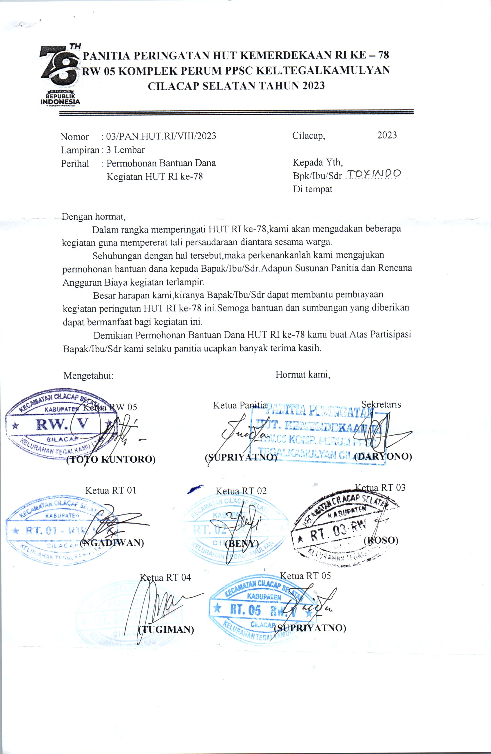 Panitia Peringatan HUT Kemerdekaan RI Ke-78, RW.05, Kel. Tegalkamulyan 