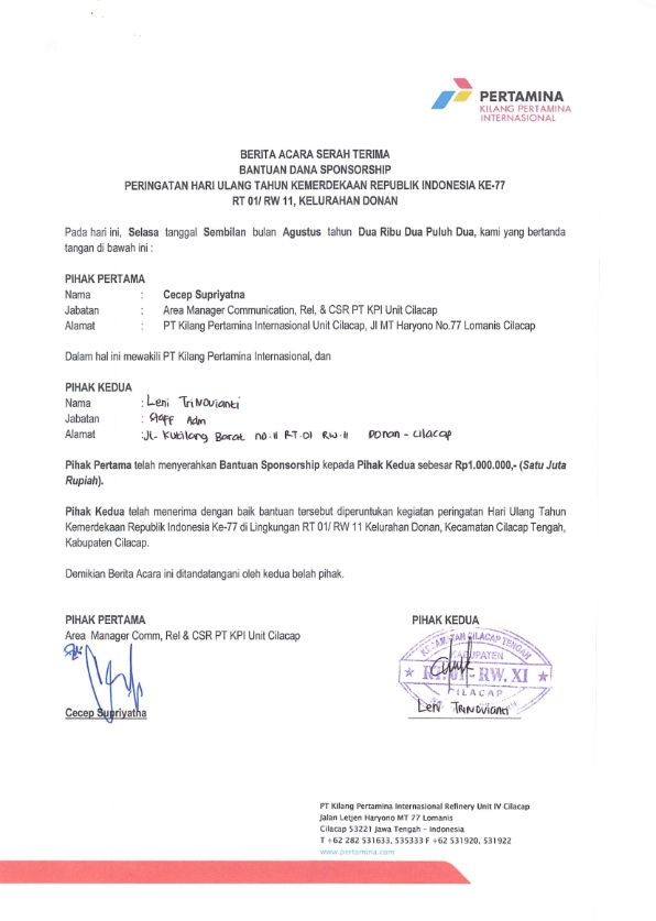 Warga RT 01/ RW 11, kelurahan Donan Kec. Cilacap Tengah