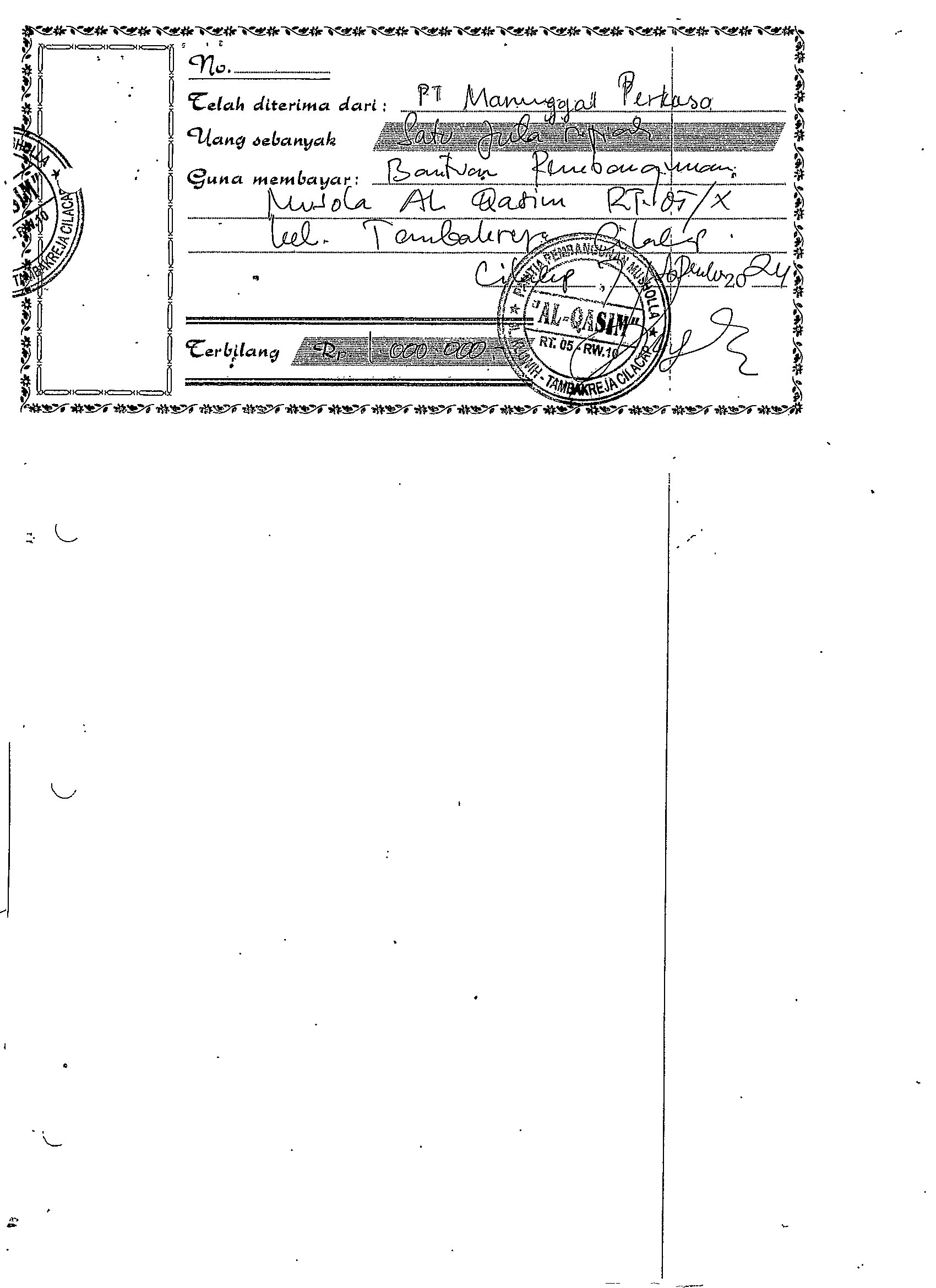 Panitia Pembangunan Mushola Al Qasim Jl. Nangka RT. 005 RW. 010, Tambakreja Cilacap