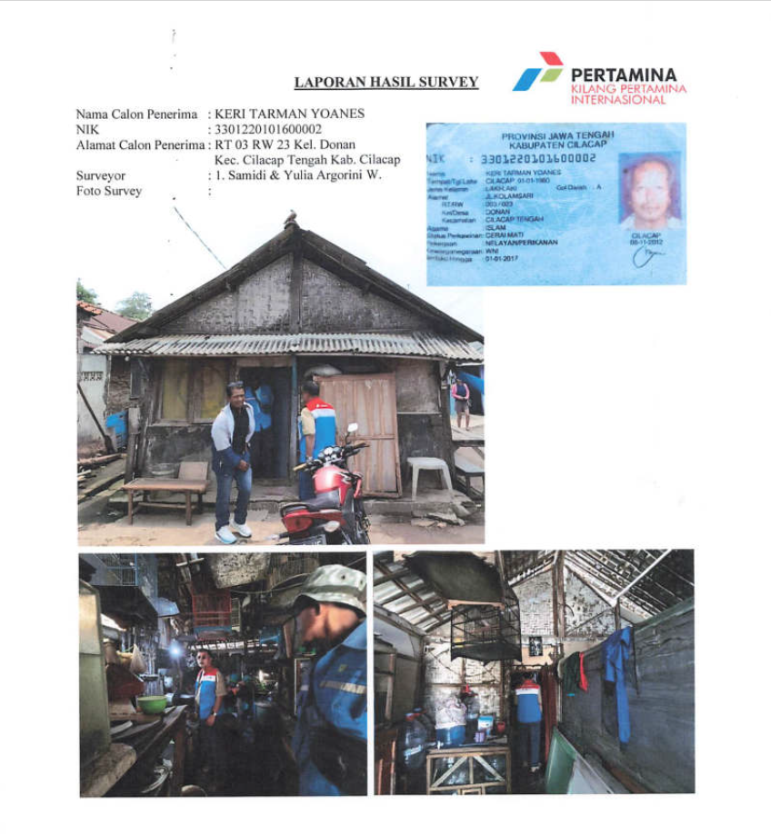 Warga kurang mampu an. Keri Tarman Yoanes, Jalan Kolamsari RT. 03 RW 23 Kelurahan Donan, Kecamatan Cilacap Tengah
