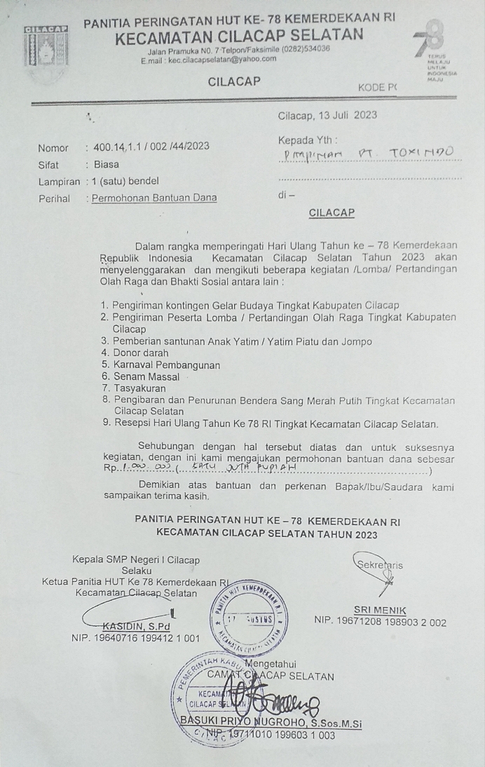 Panitia Peringatan HUT Ke-78 Kemerdejaan RI Kecamatan Cilacap Selatan