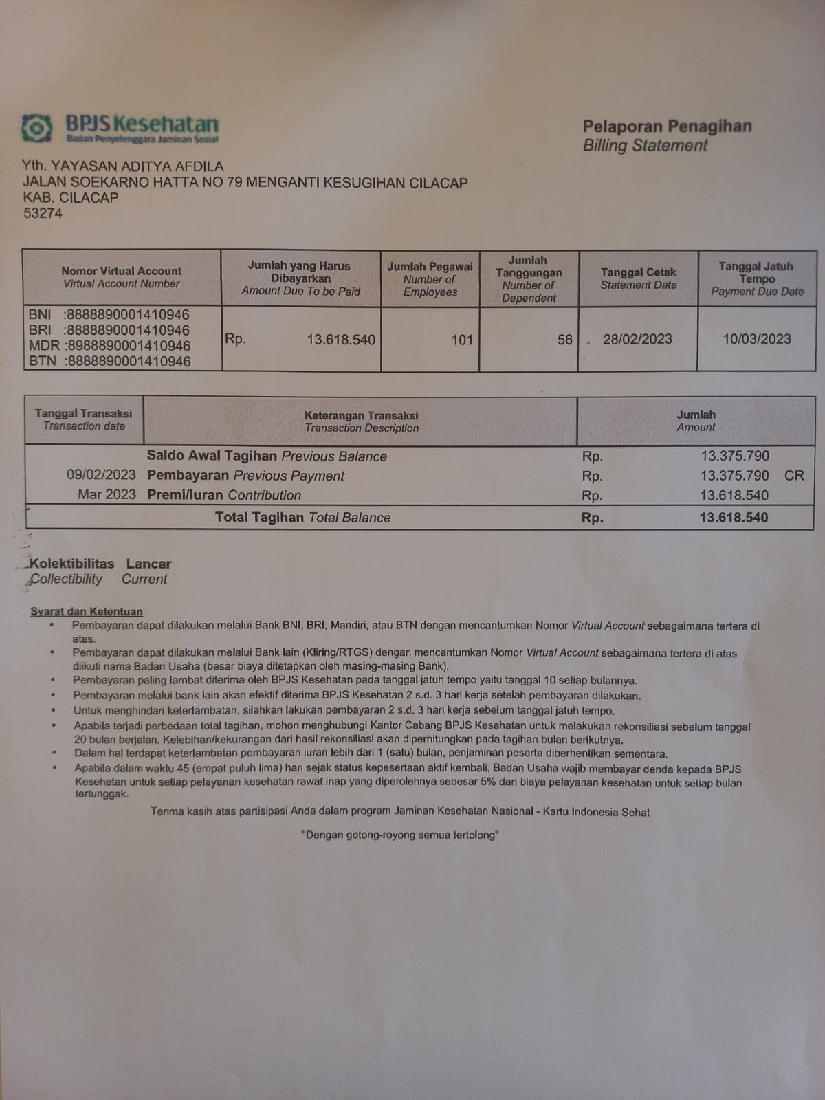 Karyawan RSU Afdila Cilacap yang memenuhi kriteria mendapatkan kartu BPJS Kesehatan 
