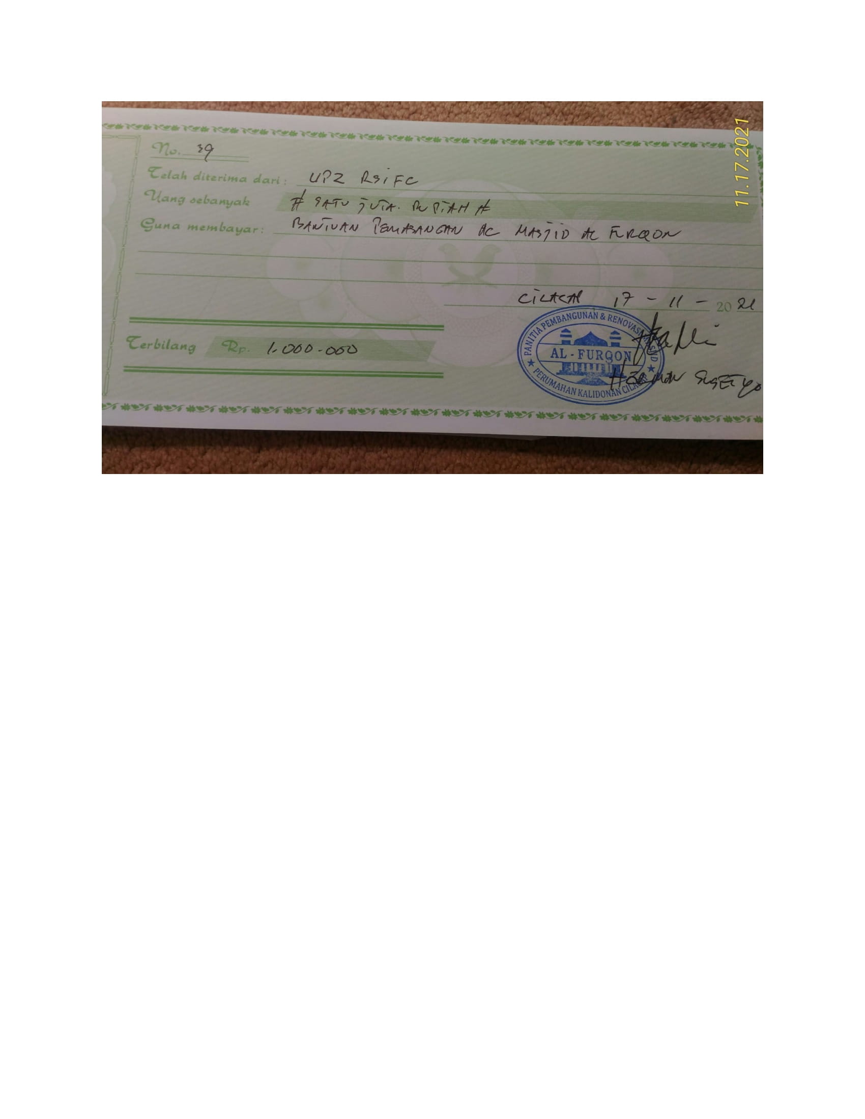 Bantuan Pembangunan Masjid Jami' Al Furqon