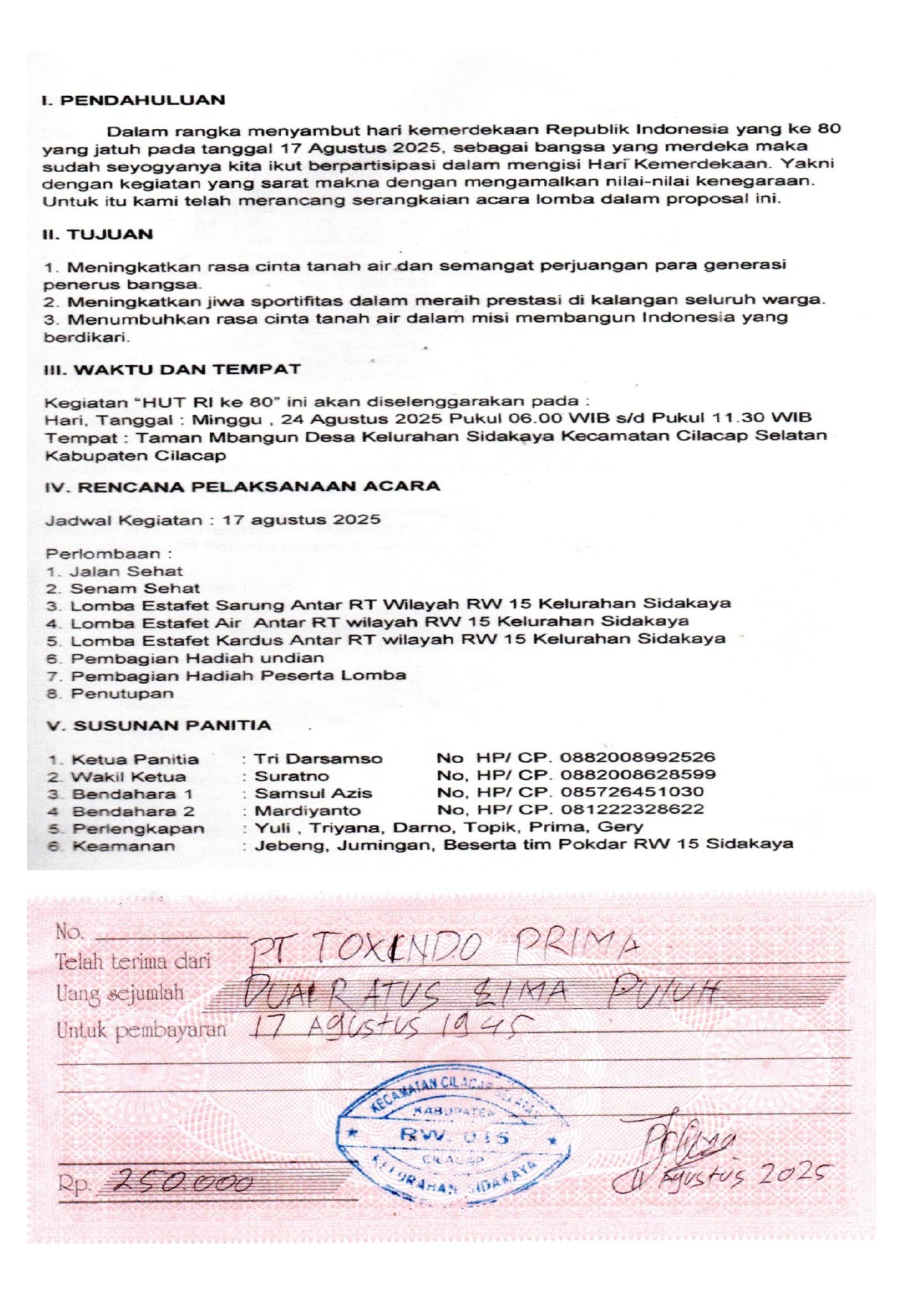 Panitia Peringatan HUT Kemerdekaan RI 2025 ke 80 Tahun RW.15 Kel. Sidakaya