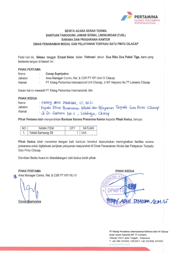 Dinas Penanaman Modal Dan Pelayanan Terpadu Satu Pintu - Kabupaten Cilacap