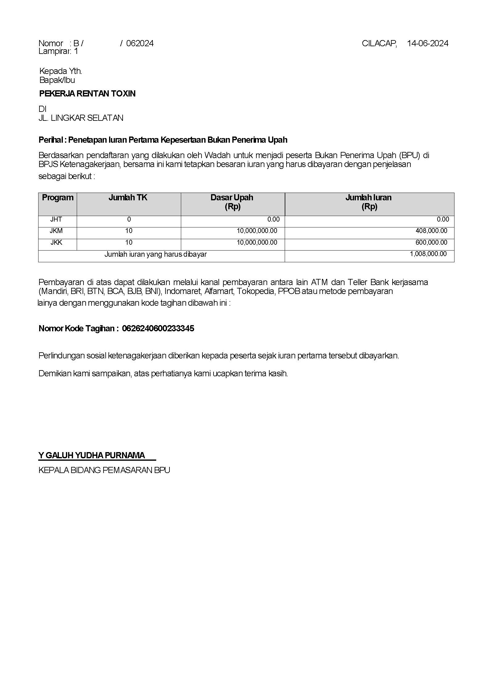 Pekerja rentan (non-karyawan PT. Toxindo Prima)