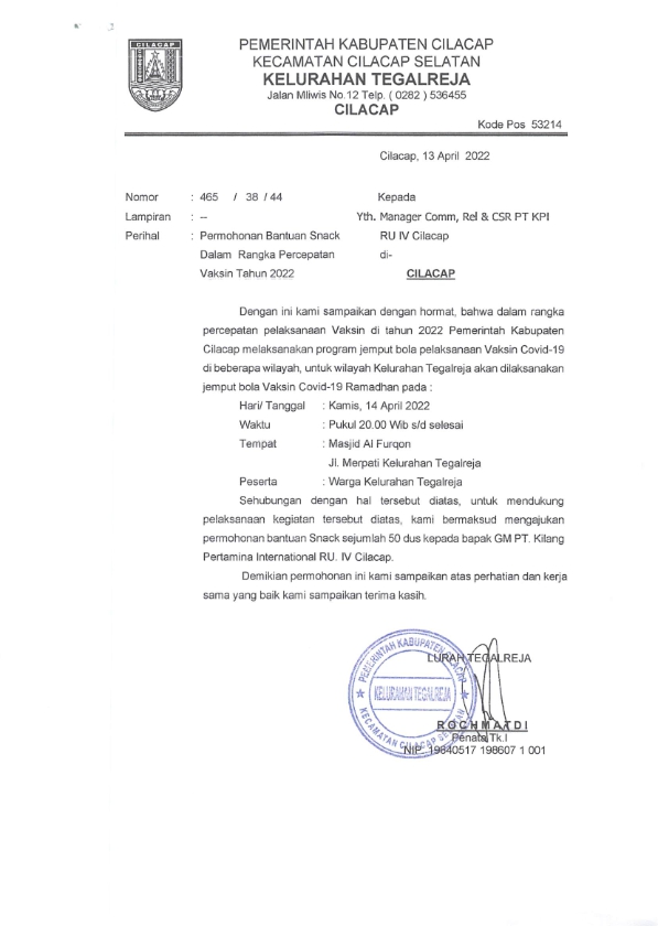 Masyarakat di Kelurahan Tegalreja Kec. Cilacap Selatan 