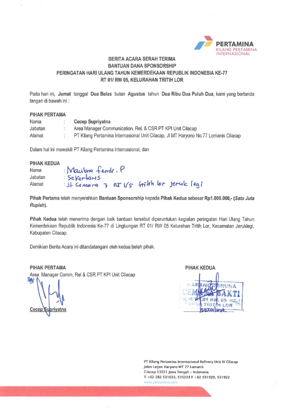 Warga RT 01/ RW 05 Kel. Tritih Lor