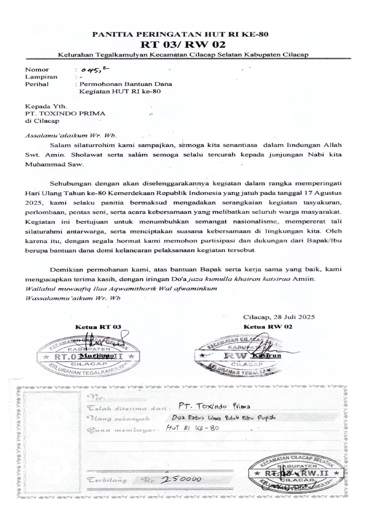 Panitia Peringatan HUT Kemerdekaan RI 2025 ke 80 Tahun RT.03/RW.02 Tegalkamulyan