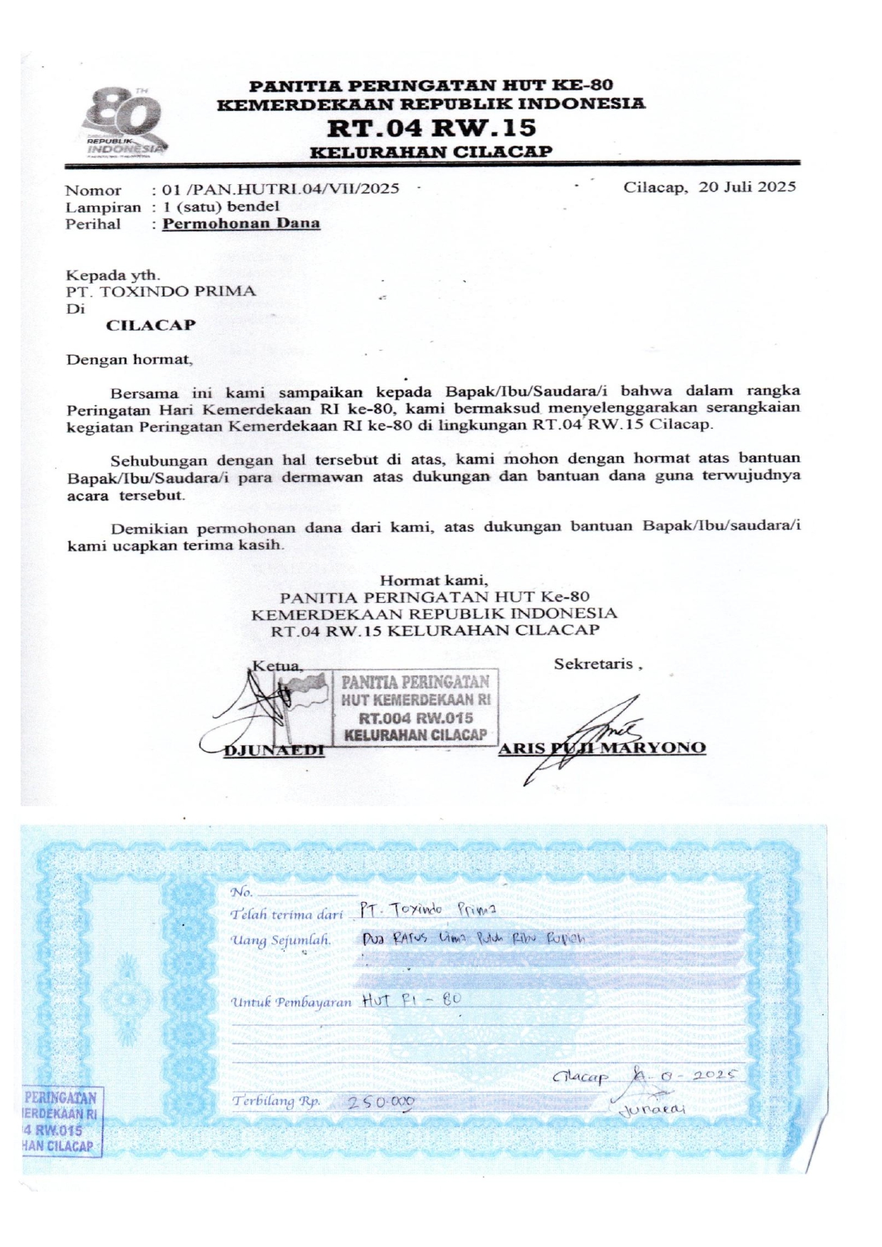 Panitia Peringatan HUT Kemerdekaan RI 2025 ke 80 Tahun RT.04/RW.15 Kel. Cilacap, Kec. Cilacap Selatan