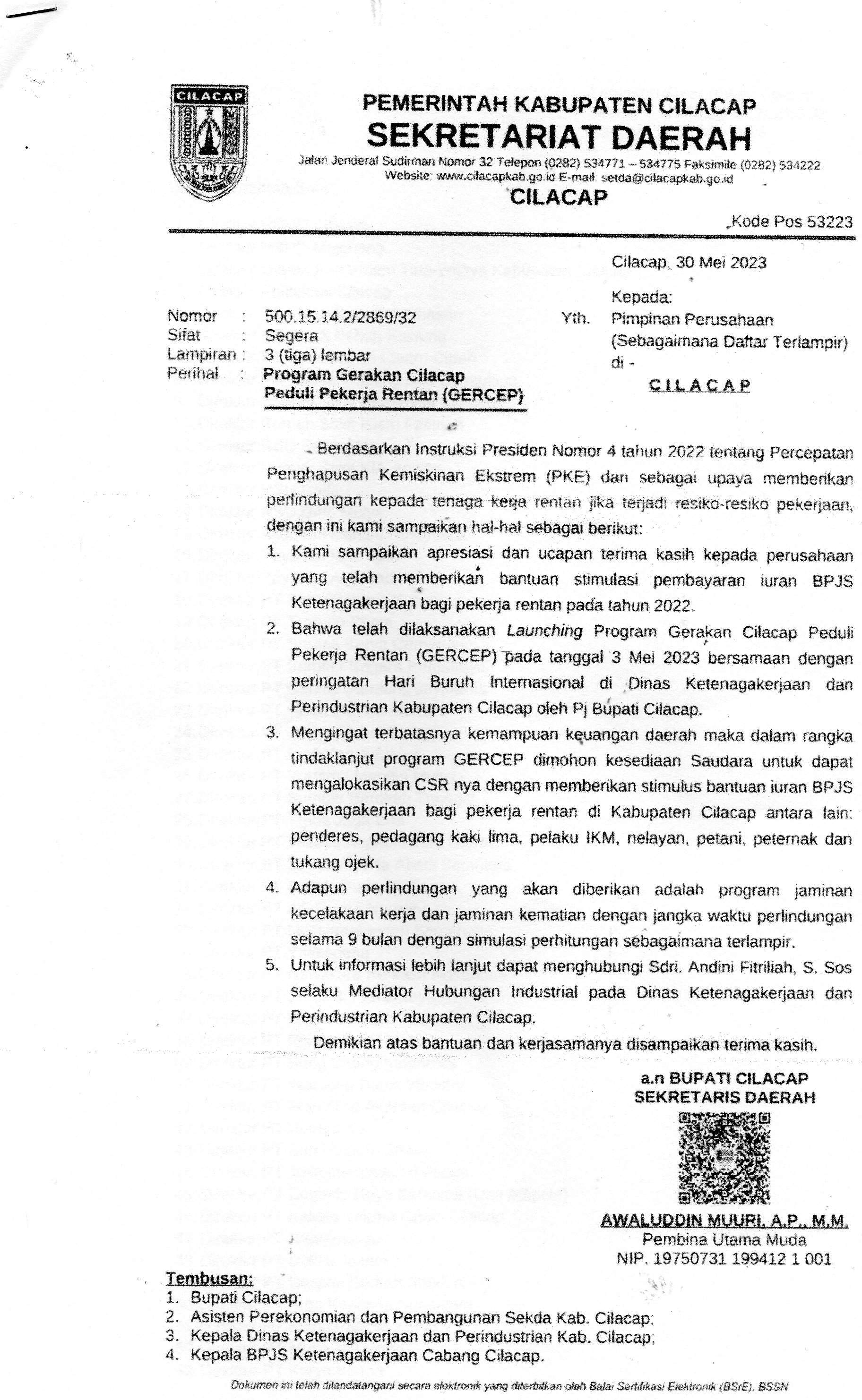 Pekerja rentan di Kabupaten Cilacap melalui Dinas Ketenagakerjaan dan Perindustrian, Kabupaten Cilacap