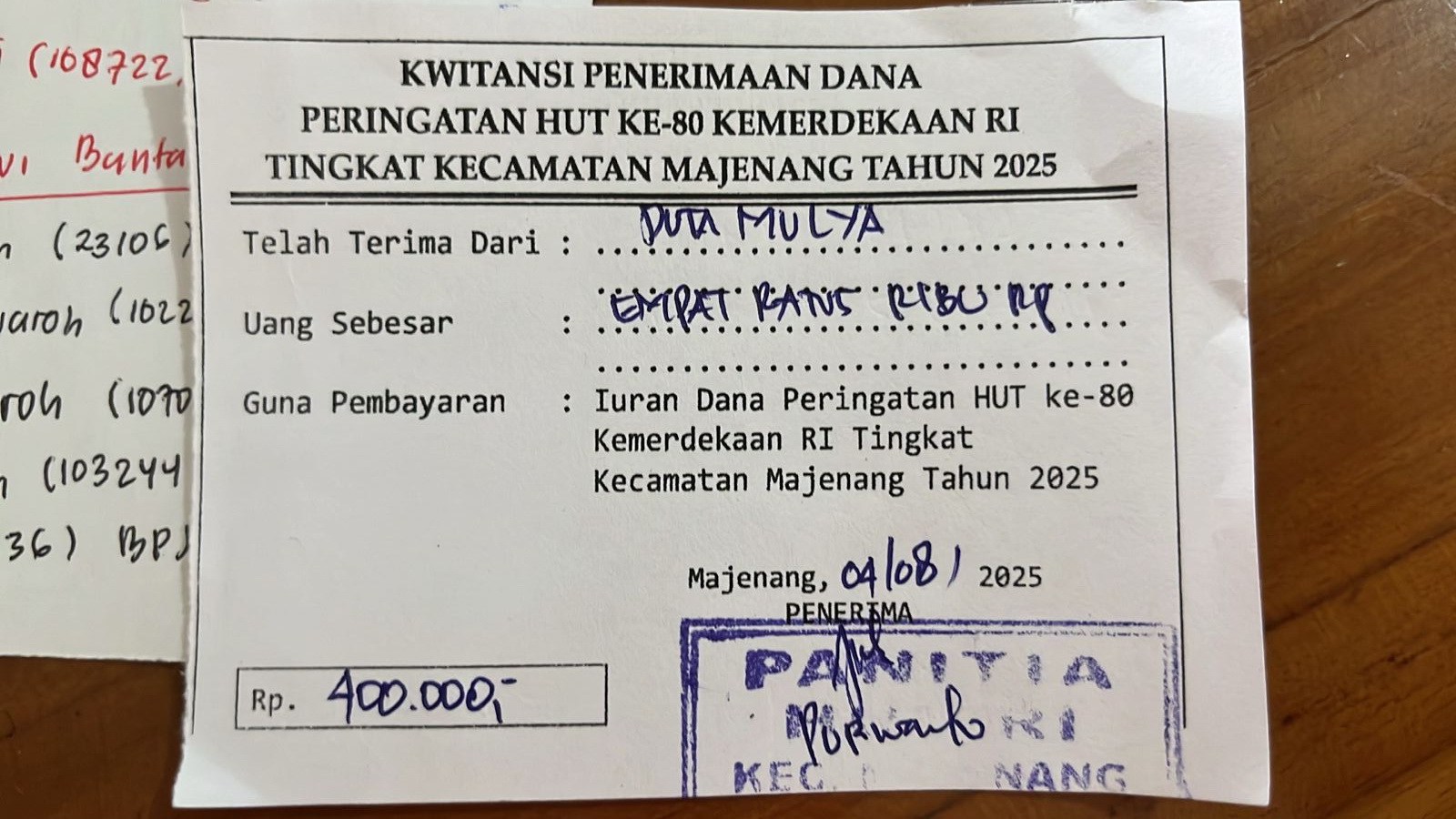 Panitia Peringatan Hari Ulang Tahun ke-80 Republik Indonesia Tahun 2025 Tingkat Kecamatan Majenang