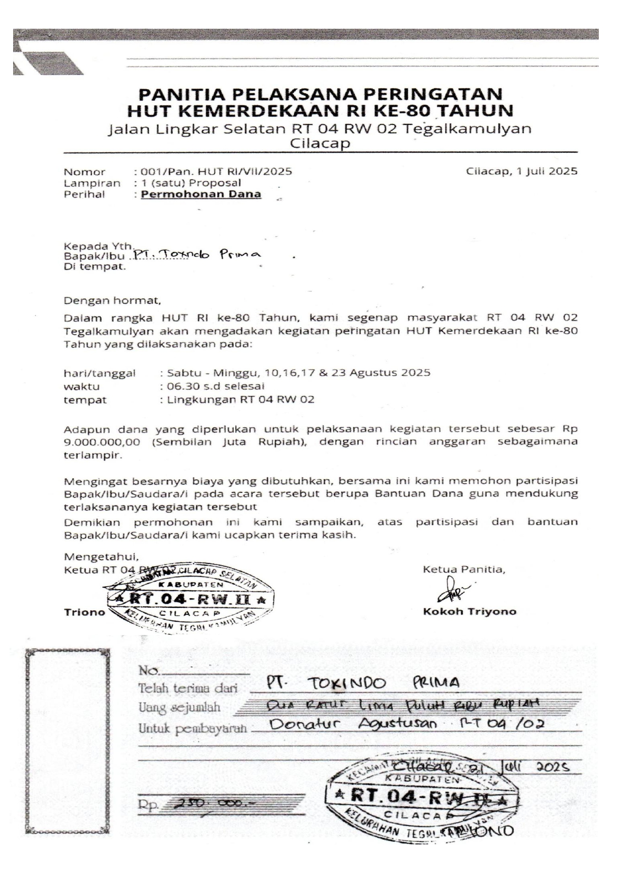 Panitia Peringatan HUT Kemerdekaan RI 2025 ke 80 Tahun RT.04/RW.02 Tegalkamulyan