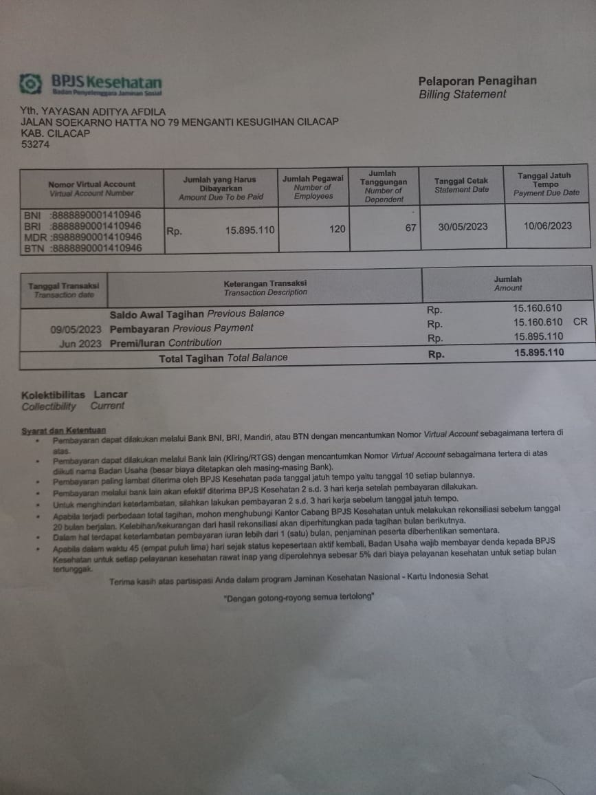 Karyawan RSU Afdila yang  sudah memenuhi kriteria mendapatkan kartu bpjs kesehatan beserta keluarga atau tanggungannya