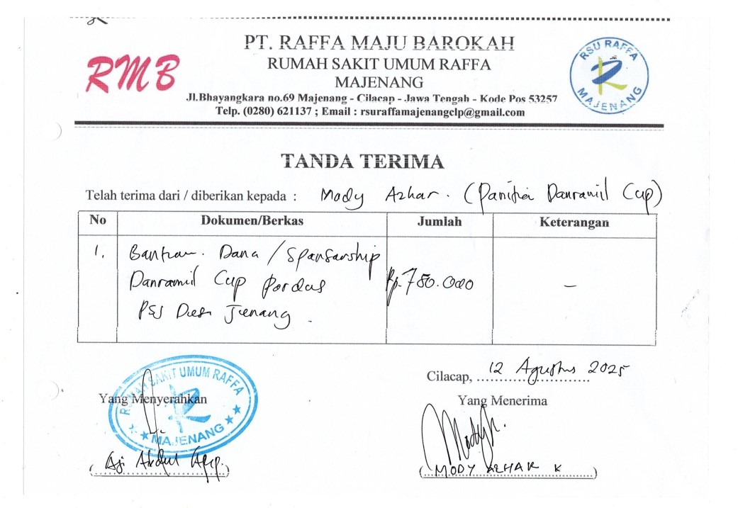Panitia Turnamen Sepakbola DANRAMIL XIII CUP PORDES, PSJ Desa Jenang, Kecamatan Majenang.
