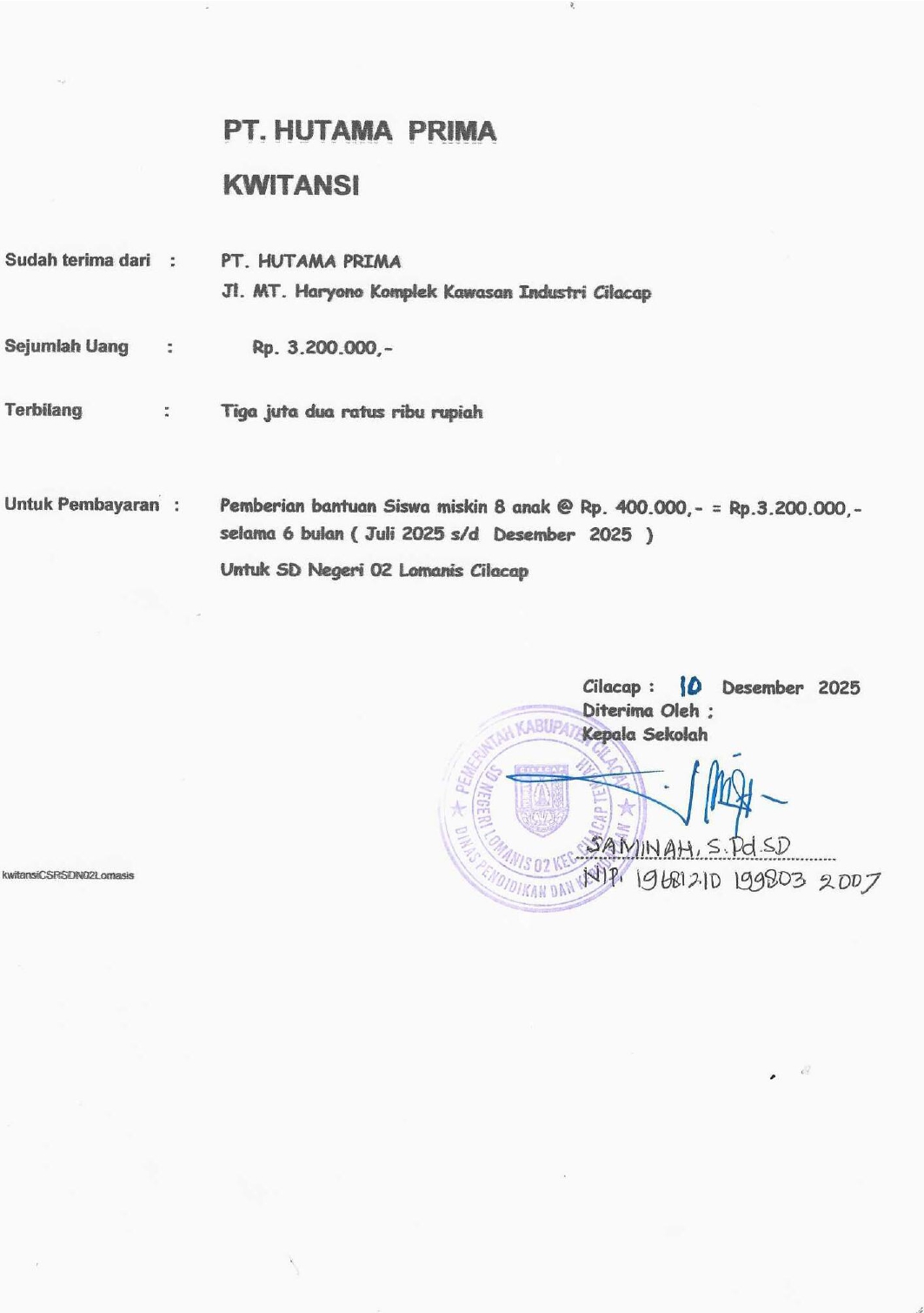 8 Siswa kurang mampu SD Negeri Lomanis 