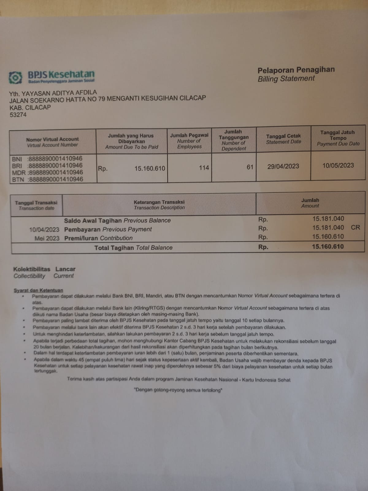 Karyawan RSU Afdila Cilacap yang memenuhi kriteria mendapatkan kartu BPJS Kesehatan beserta keluarga dan tanggungannya