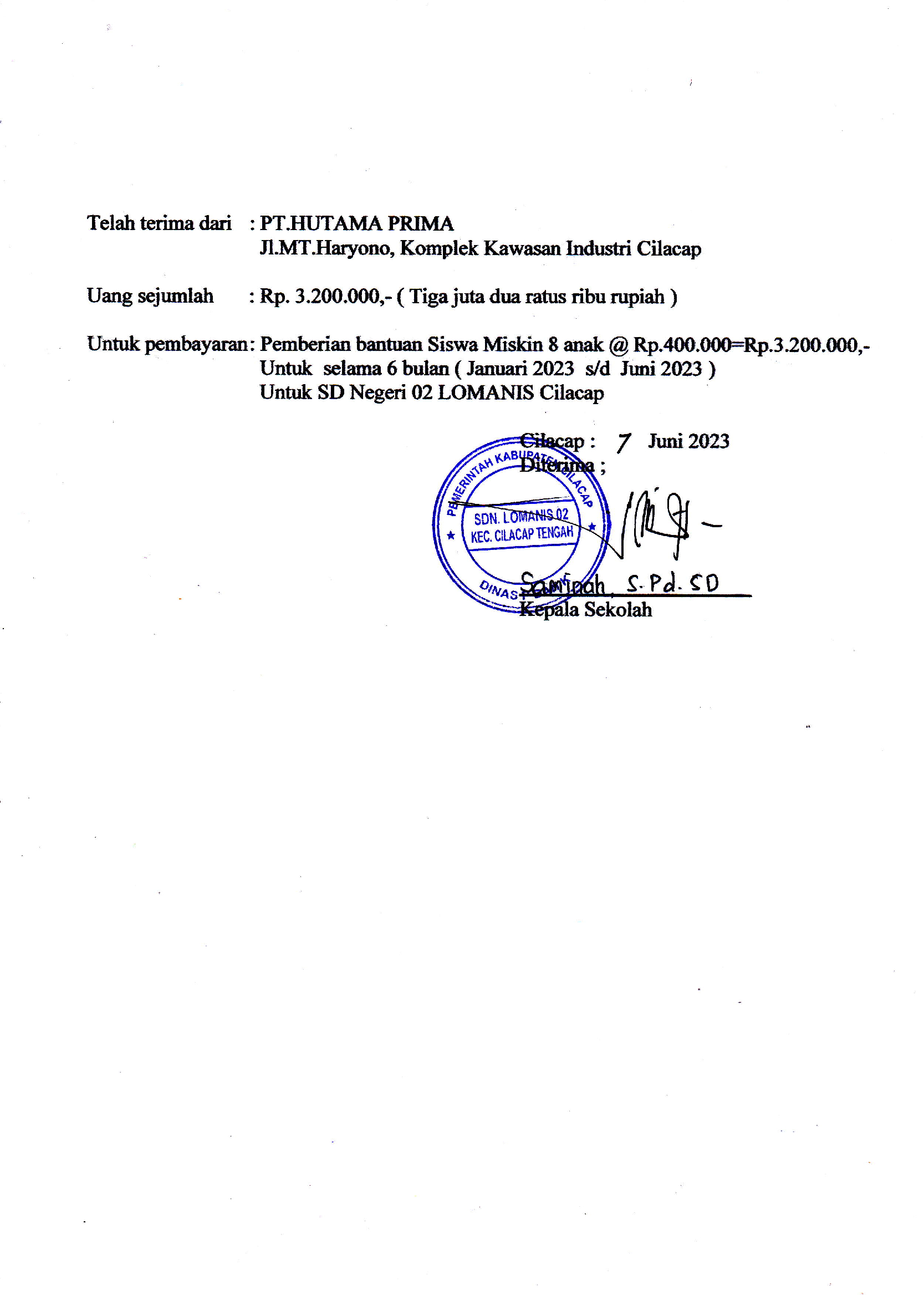 SD Negri 02 Lomanis Bantuan siswa miskin 8 anak