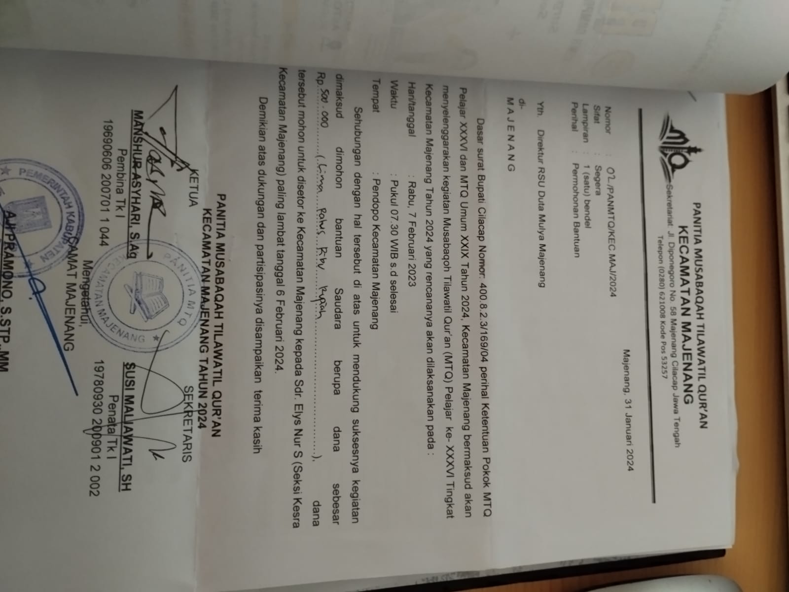 Panitia MTQ Kecamatan Majenang tahun 2024